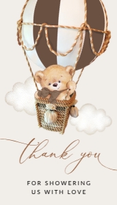 Bear in Brown Balloon Baby Shower Rectangle Favor Tags, Gift Tags, Printable File, SH19: Teddy Bear in Brown Balloon Baby Shower Favor Tags