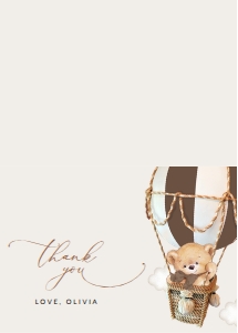 Teddy Bear in Brown Balloon Baby Shower Thank You Card design preview
