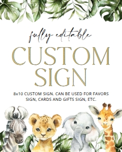 Jungle Animals and Palm Leaves Custom Sign - First Birthday Sign design preview