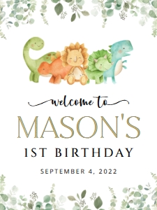 Cute Dinosaurs and Greenery Welcome Sign - First Birthday Sign design preview