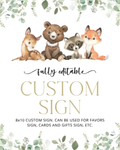 Forest Animals Custom Sign, First Birthday, Printable File, SH28, 8x10: Forest Animals and Greenery Custom Sign - First Birthday Sign