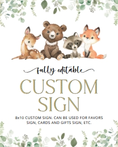 Forest Animals and Greenery Custom Sign - First Birthday Sign design preview
