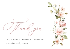 Pale Pink Flowers Thank You Card, Bridal Shower Stationery, Printable File, SH43: Pale Pink Flowers Bridal Shower Thank You Card