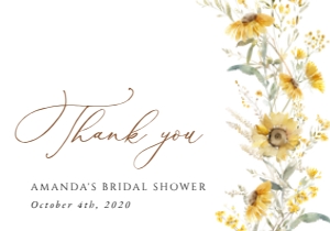 Sunflowers Thank You Card, Bridal Shower Stationery, Printable File, SH44: Sunflowers Bridal Shower Thank You Card