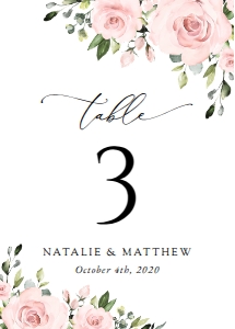 Blush Pink Flowers Wedding Table Number Sign design preview