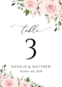 Blush Pink Flowers Table Numbers, Wedding Stationery, Printable File, SH03: Blush Pink Flowers Wedding Table Number Sign