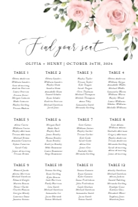 Blush Pink Flowers Seating Chart, Wedding Sign, Printable File, SH03, 24x36: Blush Pink Flowers Seating Chart - Wedding Sign
