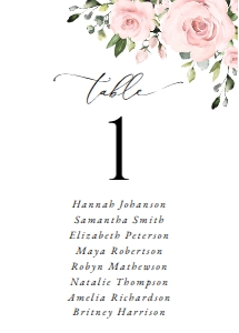 Blush Pink Flowers Wedding Seating Cards design preview