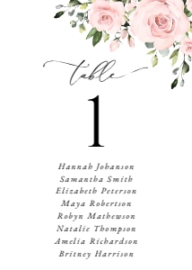 Blush Pink Flowers Seating Card, Wedding Stationery, Printable File, SH03: Blush Pink Flowers Wedding Seating Cards
