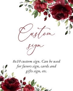 Burgundy Red Flowers Custom Sign - Baby Shower Sign - Party Sign design preview