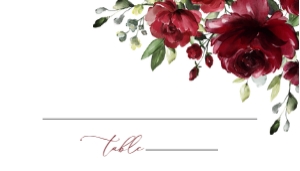 Burgundy Flowers Place Card, Flat Card, Wedding Stationery, Printable File, SH02: Burgundy Red Flowers Wedding Place Card - Escort Card