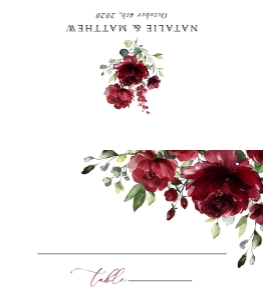 Burgundy Flowers Place Card, Tent Card, Wedding Stationery, Printable File, SH02: Burgundy Red Flowers Wedding Place Card - Escort Card