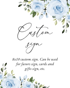 Dusty Blue Flowers Custom Sign, Printable File, SH24 SH92 SH160 SH194: Dusty Blue Flowers Custom Sign - Birthday Sign - Party Sign