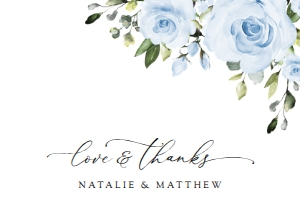 Dusty Blue Flowers Wedding Thank You Card design preview