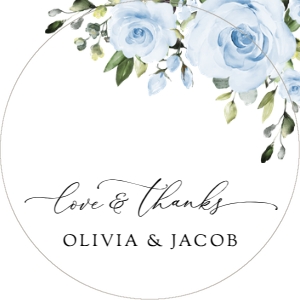 Dusty Blue Flowers Wedding Circle Favor Tags, Gift Tags, Printable File, SH24: Dusty Blue Flowers Wedding Favor Tags