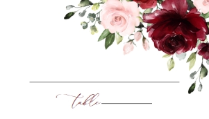Burgundy and Blush Pink Flowers Wedding Place Card - Escort Card design preview