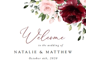 Burgundy and Blush Pink Flowers Welcome Sign - Wedding Sign design preview