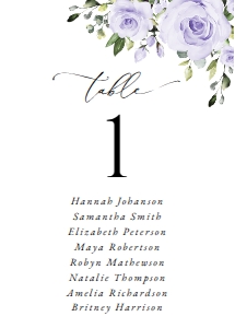 Purple Flowers Wedding Seating Cards design preview
