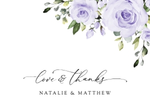 Purple Flowers Flat Thank You Card, Wedding Stationery, Printable File, SH29: Purple Flowers Wedding Thank You Card