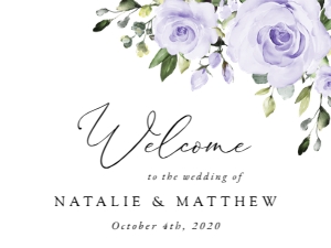 Purple Flowers Welcome Sign, Wedding Sign, Printable File, SH29, 18x24: Purple Flowers Wedding Bundle - Party Items