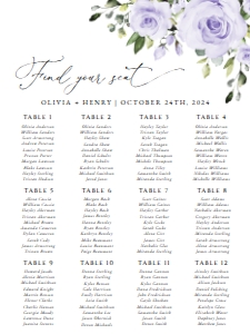 Purple Flowers Seating Chart - Wedding Sign design preview