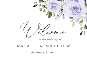 Purple Flowers Welcome Sign, Wedding Sign, Printable File, SH29, 24x36: Purple Flowers Wedding Bundle - Party Items