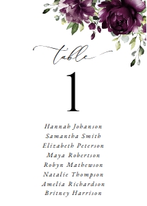 Plum Purple Flowers Wedding Seating Cards design preview