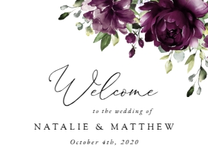 Plum Flowers Welcome Sign, Wedding Sign, Printable File, SH31, 18x24: Plum Purple Flowers Welcome Sign - Wedding Sign - Party Sign