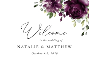Plum Flowers Welcome Sign, Wedding Sign, Printable File, SH31, 24x36: Plum Purple Flowers Welcome Sign - Wedding Sign - Party Sign