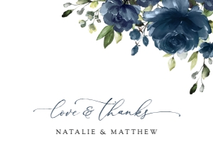 Navy Blue Flowers Flat Thank You Card, Wedding Stationery, Printable File, SH16: Navy Blue Flowers Wedding Thank You Card