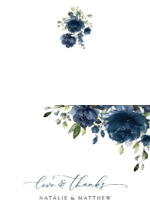 Navy Blue Flowers Folded Thank You Card, Wedding Stationery, Printable File, SH16: Navy Blue Flowers Wedding Thank You Card