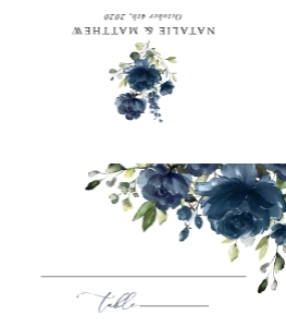 Navy Blue Flowers Place Card, Tent Card, Wedding Stationery, Printable File, SH16: Navy Blue Flowers Wedding Place Card - Escort Card