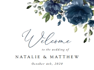 Navy Blue Flowers Welcome Sign - Wedding Sign - Party Sign design preview