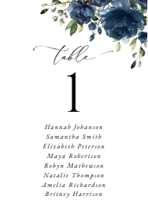 Navy Blue Flowers Wedding Seating Cards design preview