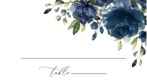 Navy Blue Flowers Place Card, Flat Card, Wedding Stationery, Printable File, SH16: Navy Blue Flowers Wedding Place Card - Escort Card