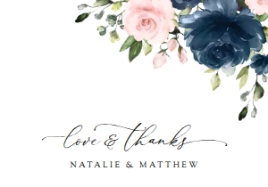 Navy Blue and Blush Pink Flowers Wedding Thank You Card design preview