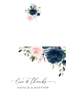 Navy and Pink Flowers Folded Thank You Card, Wedding Stationery, Printable File, SH04: Navy Blue and Blush Pink Flowers Wedding Thank You Card