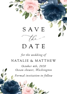 Navy and Pink Flowers Save the Date, Wedding Stationery, Printable File, SH04: Navy Blue and Blush Pink Flowers Wedding Save the Date