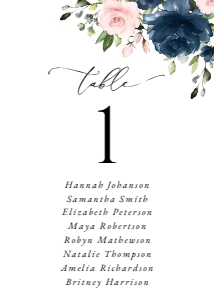 Navy and Pink Flowers Seating Card, Wedding Stationery, Printable File, SH04: Navy Blue and Blush Pink Flowers Wedding Seating Cards