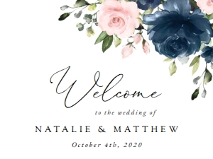 Navy Blue and Blush Pink Flowers Welcome Sign - Wedding Sign design preview