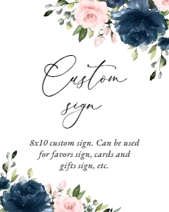 Navy and Pink Flowers Custom Sign, Printable File, SH04 SH96 SH164 SH198: Navy and Blush Pink Flowers Baby Shower Mini Bundle - Party Items