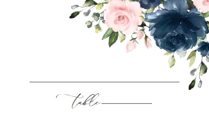 Navy Blue and Blush Pink Flowers Wedding Place Card design preview