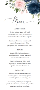Navy Blue and Blush Pink Flowers Wedding Menu design preview