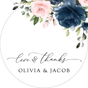 Navy and Pink Flowers Wedding Circle Favor Tags, Gift Tags, Printable File, SH04: Navy Blue and Blush Pink Flowers Wedding Favor Tags
