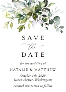Eucalyptus Leaves and Greenery Wedding Save the Date design preview