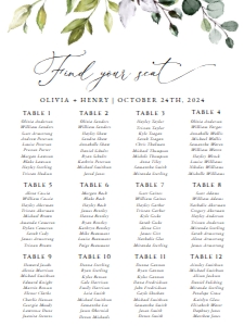 Eucalyptus Leaves and Greenery Seating Chart - Wedding Sign design preview