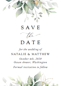 Greenery and Gold Wedding Save the Date design preview