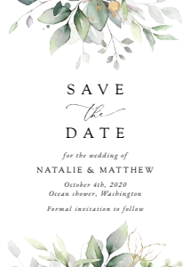 Greenery Save the Date, Wedding Stationery, Printable File, SH46: Greenery and Gold Wedding Save the Date