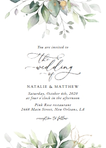 Greenery and Gold Wedding Invitation design preview