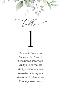 Greenery Seating Card, Wedding Stationery, Printable File, SH46: Greenery and Gold Wedding Seating Cards